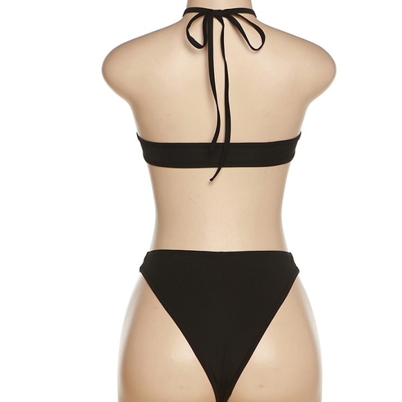 NEW! Black sexy mesh cut out 2 piece bikini set; top & bottom see through mesh - Picture 13 of 16